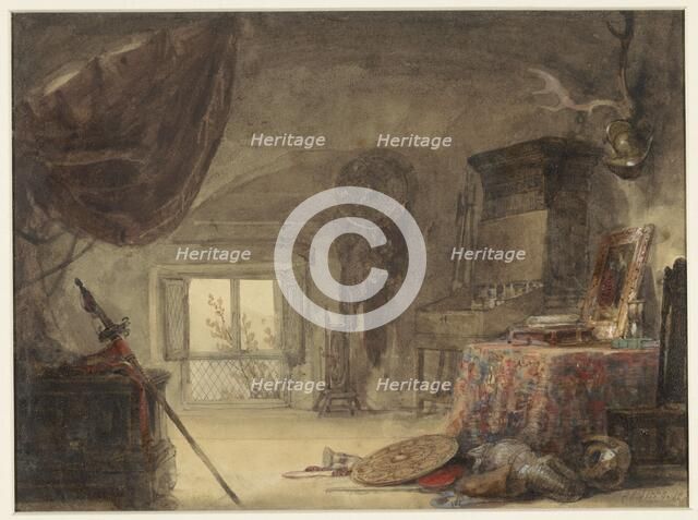 Attic room, furnished as a studio, 1830-1839. Creator: David Roberts.