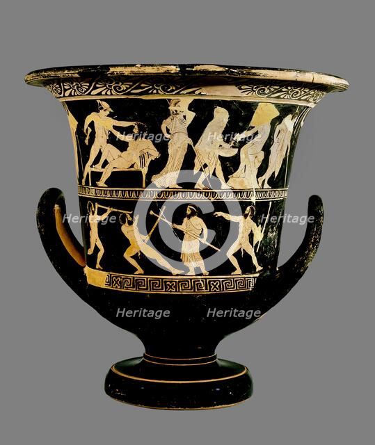 Attic red-figure calyx-crater with two superimposed image friezes, 425BC. Artist: Dinos Painter.