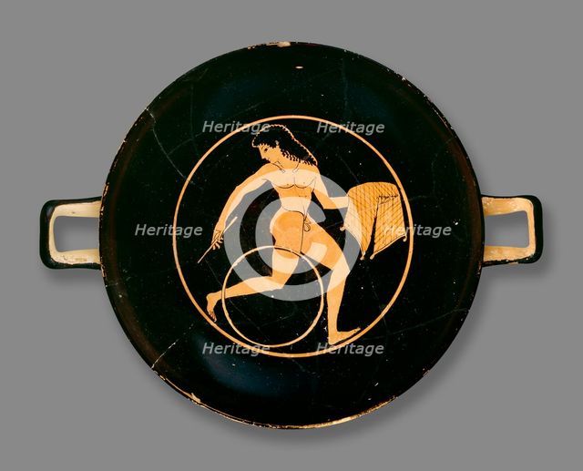 Attic red-figure cup (kylix) showing a boy running with a hoop, 6th-5th century BC. Artist: Colmar Painter.