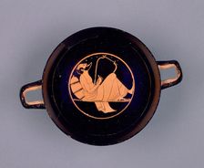 Attic Red-Figure Cup; Wine Cup with a Singing Reveler; Paleothodoros, Dimitris..., about 510 B. C. Creator: Epiktetos