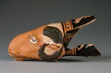 Attic Red-Figure Dimidiated Rhyton, about 450-425 BC. Creator: Unknown