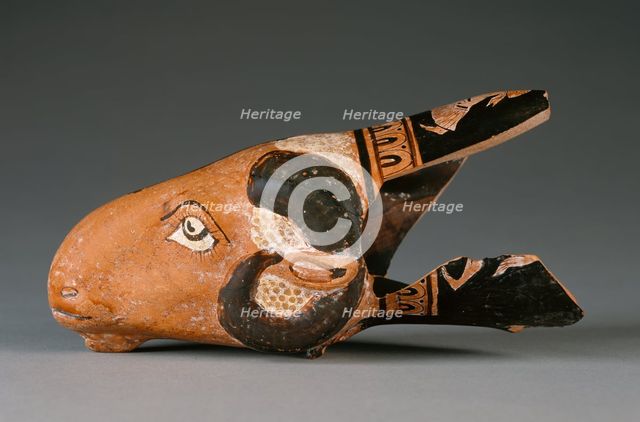 Attic Red-Figure Dimidiated Rhyton, about 450-425 BC. Creator: Unknown.