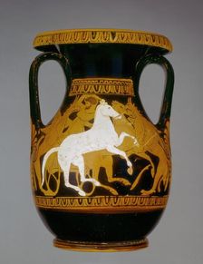 Attic red-figure pelike showing a charioteer attacked by a pair of griffins, Attic, 4th century BC. Artist: Amazon Painter