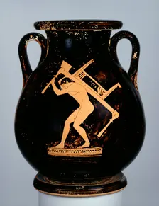 Attic Red-Figure pelike with youth carrying couch and table and man, c480 BC. Artist: Pan Painter