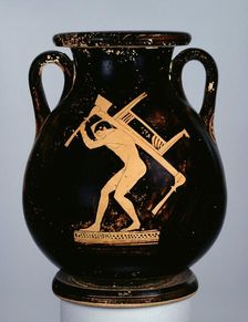 Attic Red-Figure pelike with youth carrying couch and table and man, c480 BC. Artist: Pan Painter