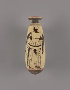 Attic White-Ground Alabastron with an Archer, about 480 BC. Creator: Group of the Negro Alabastra