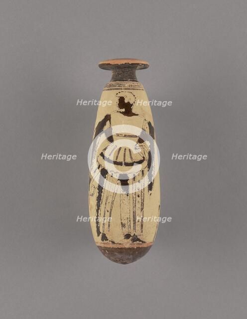 Attic White-Ground Alabastron with an Archer, about 480 BC. Creator: Group of the Negro Alabastra.