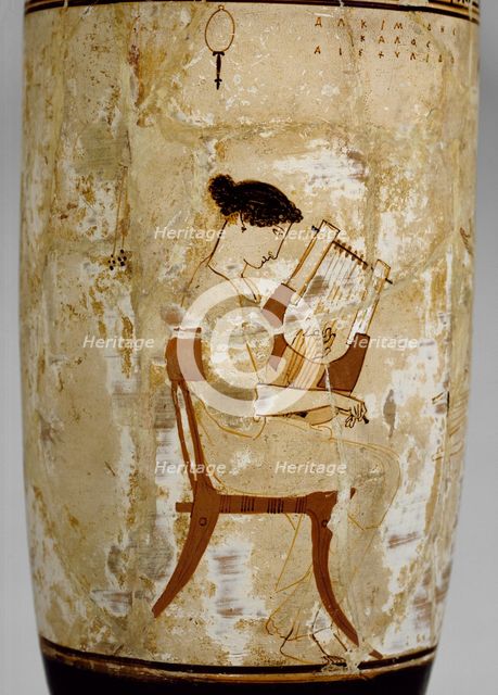 Attic white-ground lekythos with image of women musicians, 5th century BC. Artist: Achilles Painter.