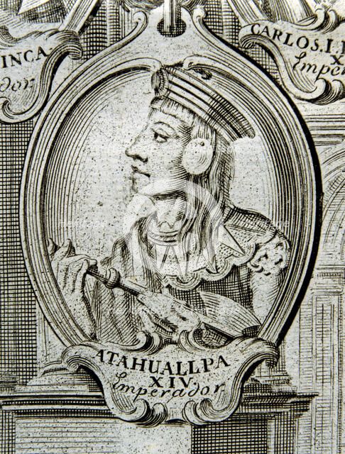 Atahualpa (1500-1533), last emperor of Peru, detail of engraving 'Astronomical and Physical Obser…