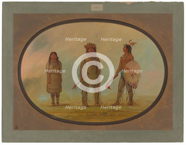 Athapasca Chief, His Wife, and a Warrior, 1855/1869. Creator: George Catlin.