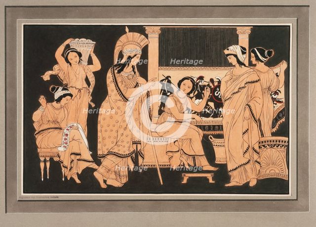 Athena with Penelope, who is busy weaving, c1832. Creator: Philipp Veit.