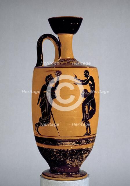 Athenian black-figure lekythos depciting ball game, 6th-5th century BC. Artist: Edinburgh Painter.