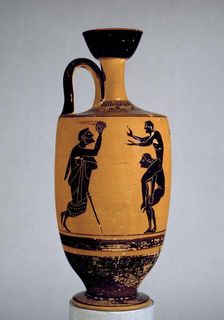 Athenian black-figure lekythos depciting ball game, 6th-5th century BC. Artist: Edinburgh Painter