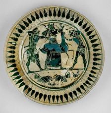 Athenian? (or Laconian?) black-figure plate depicting Heracles and Apollo fighting over a deer, c560