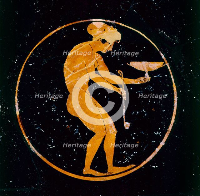 Athenian red-figure cup with naked girl with cup and ladle inside, 520 BC. Artist: Oltos.