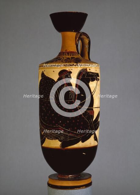 Athenian white-ground lekythos showing Poseidon on sea-horse (hippocampos), 6th - 5th century BC. Artist: Athena Painter.