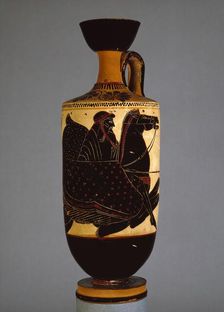 Athenian white-ground lekythos showing Poseidon on sea-horse (hippocampos), 6th - 5th century BC. Artist: Athena Painter