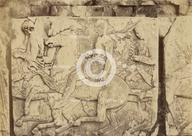 Athens - sculptural fragment, Parthenon frieze, 1865. Creator: Konstantinos Dimitriou.