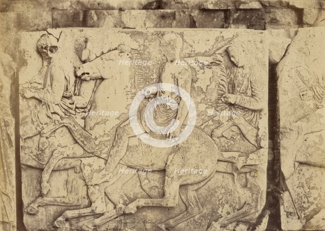 Athens - sculptural fragment, Parthenon frieze, 1865. Creator: Konstantinos Dimitriou.