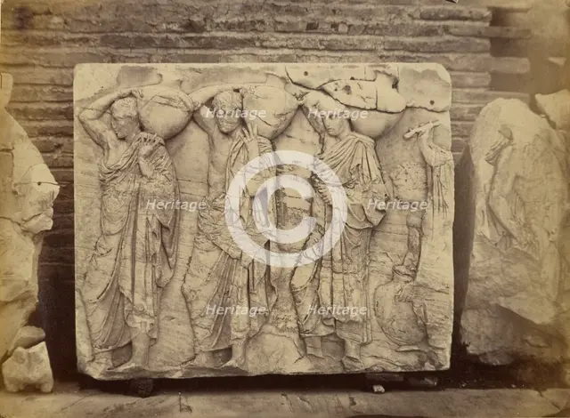 Athens - sculptural fragment, Parthenon frieze, 1865. Creator: Konstantinos Dimitriou.