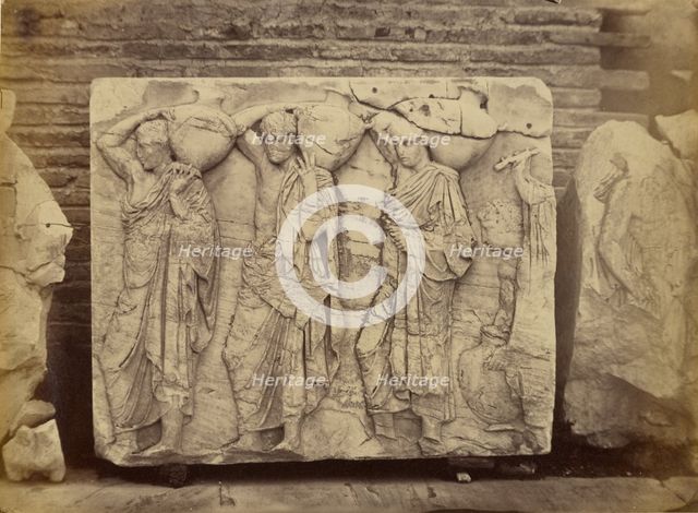 Athens - sculptural fragment, Parthenon frieze, 1865. Creator: Konstantinos Dimitriou.
