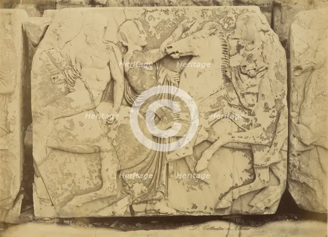 Athens - sculptural fragment, Parthenon frieze, 1865. Creator: Konstantinos Dimitriou.