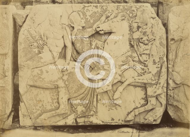 Athens - sculptural fragment, Parthenon frieze, 1865. Creator: Konstantinos Dimitriou.