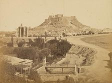 Athens - view of the Acropolis from the southeast, including temple of Zeus Olympios..., 1865. Creator: Konstantinos Dimitriou
