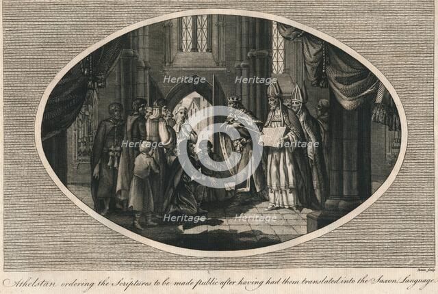 Athelstan ordering publication of the scriptures translated into Anglo-Saxon, 930s (1793). Artist: Unknown.
