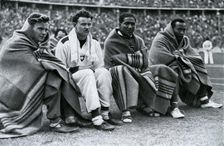 Athletes Frank Wykoff, Paul Hanni, Ralph Metcalfe and Jesse Owens, Berlin Olympics, 1936