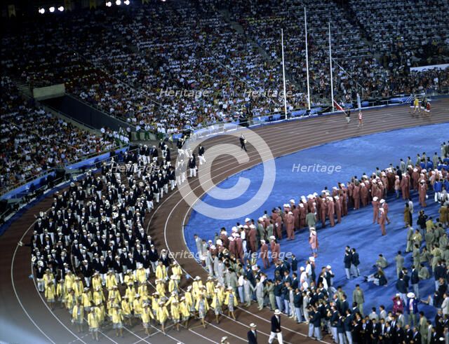 Athletes parade during the opening ceremony of the 1992 Barcelona Olympic Games.