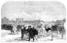 Athletic sports by the Westminster scholars in their playground:...the hurdle race, 1864. Creator: Unknown