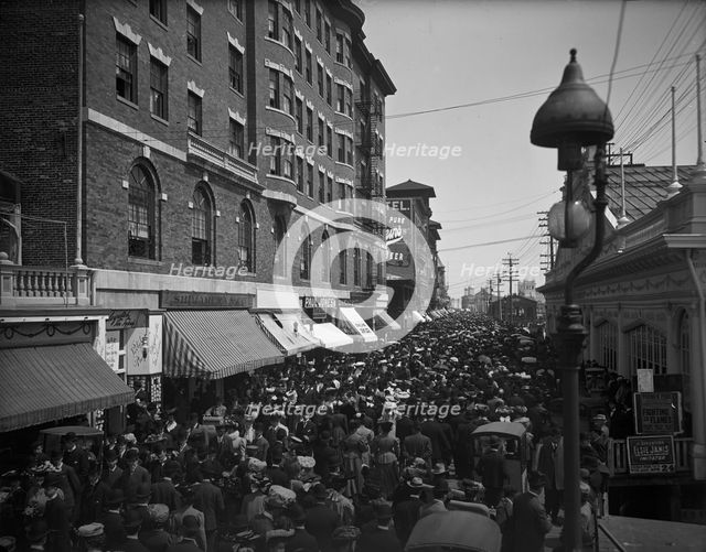 Atlantic City, N.J., the Boardwalk parade, between 1890 and 1906. Creator: Unknown.