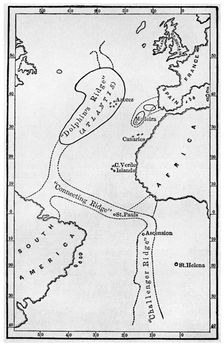Atlantis: a map showing the location of the mythical continent, c1882 (1956)