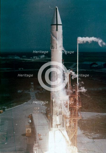 Atlas-Centaur rocket lifting off, Cape Canaveral Air Force Station, Florida, USA. Creator: NASA.
