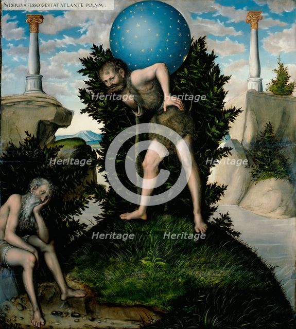 Atlas and Hercules (From The Labours of Hercules). Artist: Cranach, Lucas, the Elder (1472-1553)