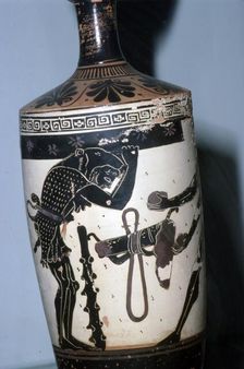 Atlas, Heracles and the golden apples, Athenian black-figure lekythos, c6th century BC