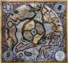 Atlas of Gerardus Mercator 1595, map of the Arctic to the North Pole and surrounding lands wi…