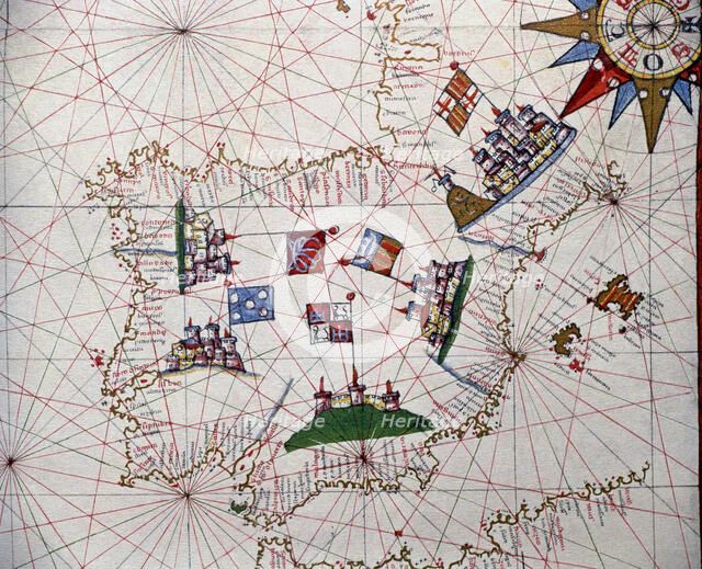Atlas of Joan Martines, Messina, 1582, in the Iberian Peninsula portulan chart.