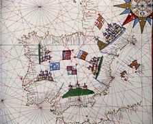 Atlas of Joan Martines, Messina, 1582, in the Iberian Peninsula portulan chart