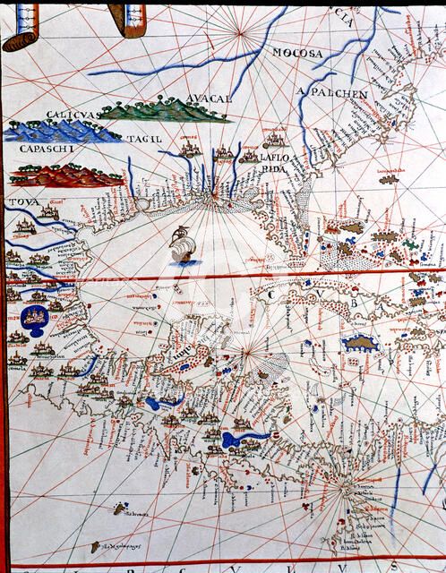 Atlas of Joan Martines, Messina, 1582. Portulan chart of Central America, Caribbean, Florida, Geo…