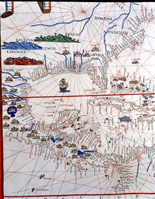 Atlas of Joan Martines, Messina, 1582. Portulan chart of Central America, Caribbean, Florida, Geo…