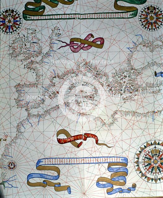 Atlas of Joan Martines, Messina, 1582. Portulan chart of southern Europe and coasts of North Africa.