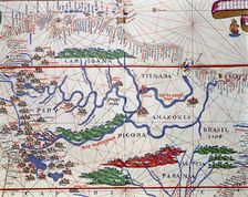 Atlas of Joan Martines, Messina, 1582. Portulan chart of the Amazon River with its basin in full …