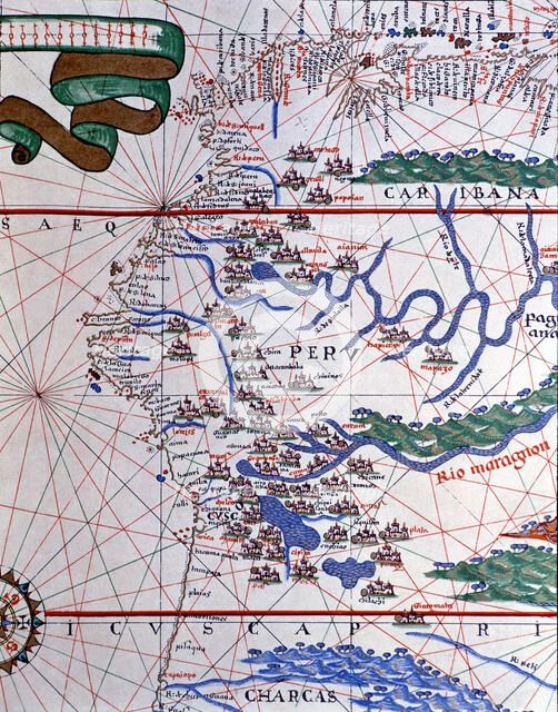 Atlas of Joan Martines, Messina, 1582. Portulan chart of the West Coast of America (Peru, Ecuador…