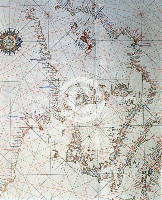 Atlas of Joan Martines, Messina, 1582. Portulan chart of the western Mediterranean, with Italy, E…