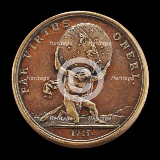 Atlas Supporting the Heavens [reverse], 1715. Creator: Jean Le Blanc.