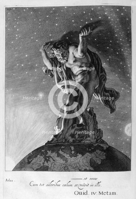 Atlas Supports the Heavens on his Shoulders, 1655. Creator: Unknown.