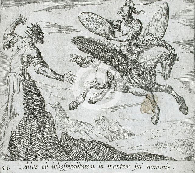 Atlas Turned into a Mountain, published 1606. Creators: Antonio Tempesta, Wilhelm Janson.