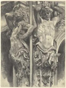 Atlases on the Wallpavillon of the Dresden Zwinger, 1880. Creator: Adolph Menzel